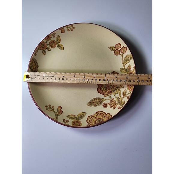 222 FIFTH "Jacobean Red" Tan Beige Floral 11" Dinner Plates set of 2 - Picture 4 of 5